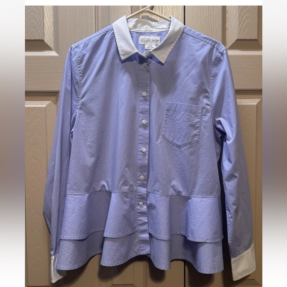 Kate Spade Broome Street Shirt Women's X-Large XL Peplum Button Up Blue L/S - Picture 1 of 11